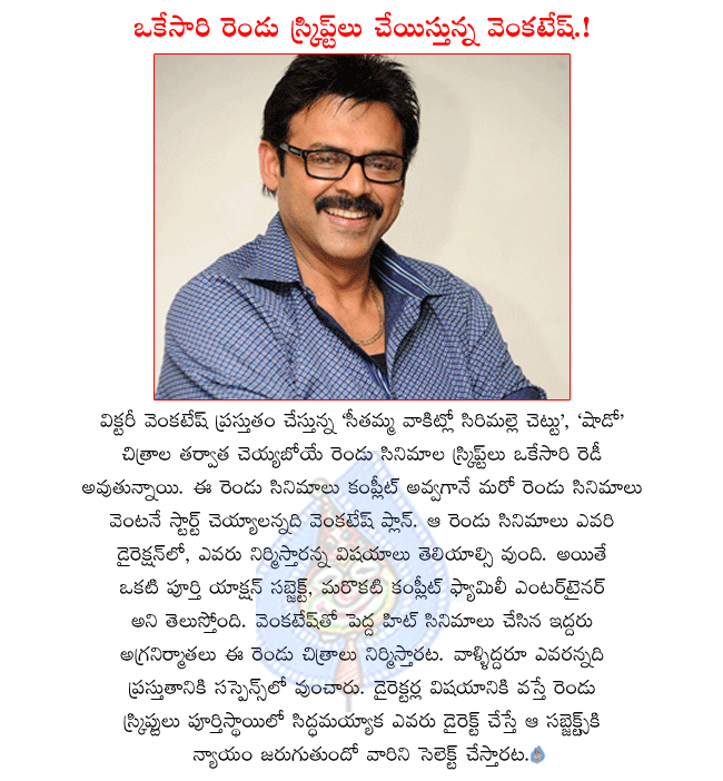 telugu hero venkatesh,venkatesh in seethamma vakitlo sirimalle chettu shooting,venkatesh next movie shadow,two scripts are running for venkatesh,venkatesh and mahesh multi starrer movie seethamma vakitlo sirimalle chettu  telugu hero venkatesh, venkatesh in seethamma vakitlo sirimalle chettu shooting, venkatesh next movie shadow, two scripts are running for venkatesh, venkatesh and mahesh multi starrer movie seethamma vakitlo sirimalle chettu